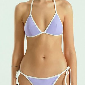 Contrast Binding Tie Side Bikini Set - Y2K Aesthetic Swimwear for Trendy Summer Vibes