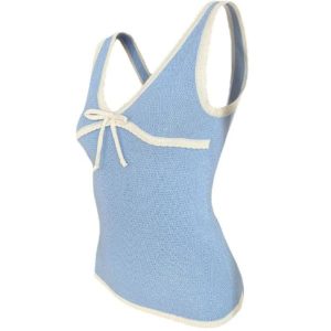 Contrast Color Stitching V Neck Bow Tank Top - Y2K Aesthetic Cute Top for Stylish Outfits