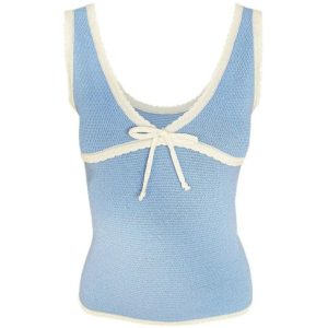 Contrast Color Stitching V Neck Bow Tank Top - Y2K Aesthetic Cute Top for Stylish Outfits