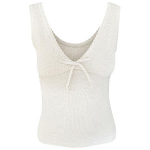 Contrast Color Stitching V Neck Bow Tank Top - Y2K Aesthetic Cute Top for Stylish Outfits