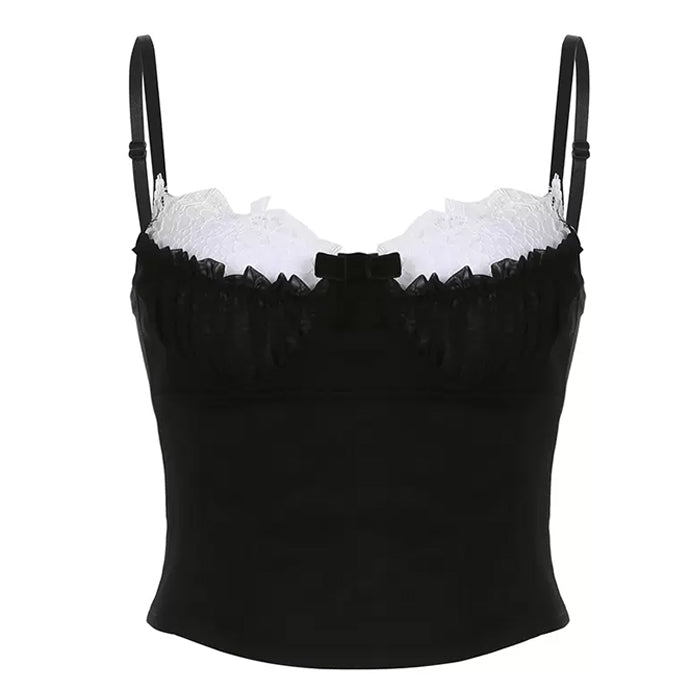 Contrast Lace Ruched Bust Cami Top - Y2K Aesthetic Cute Crop Top for Stylish Outfits