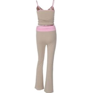 Contrast Trim Cami Top & Ruched Flare Pants Set - Y2K Aesthetic Outfit for Trendy Looks