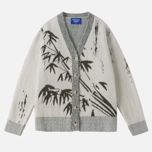 Coquette Aesthetic Bamboo Jacquard Cardigan for Y2K Fashion Lovers