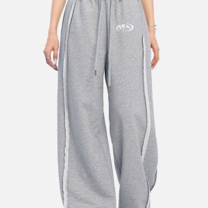 Coquette Aesthetic Basic Embroidery Sweatpants for Y2K Fashion Lovers