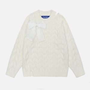 Coquette Aesthetic Bow Decoration Sweater - Cute and Comfy Y2K Style Top