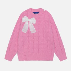 Coquette Aesthetic Bow Decoration Sweater - Cute and Comfy Y2K Style Top