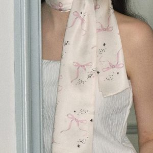 Coquette Aesthetic Bow Print Scarf for Y2K Fashion Lovers and Cute Outfit Styling