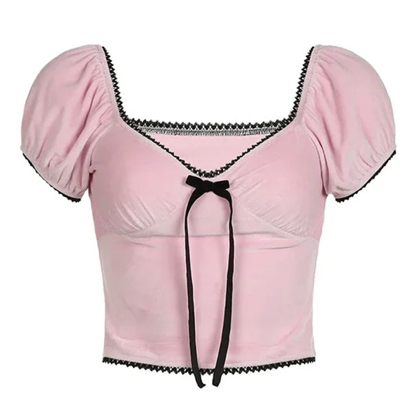 Coquette Aesthetic Bow Velvet Crop Top for Y2K Fashion Lovers