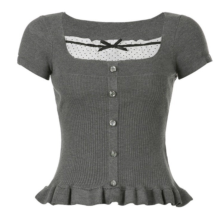 Coquette Aesthetic Cute Ribbed Top for Y2K Fashion Lovers and Trendsetters