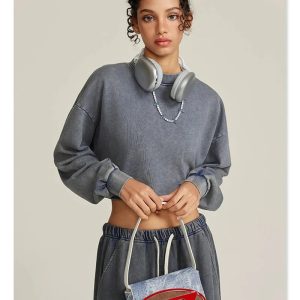 Coquette Aesthetic Distressed Loose Sweatshirt - Y2K Fashion Comfy Top for Effortless Style