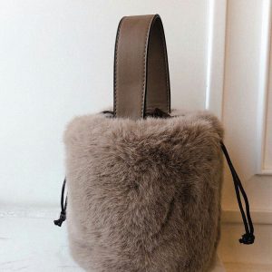 Coquette Aesthetic Fluffy Bucket Bag - Y2K Fashion Statement for Cute Outfits