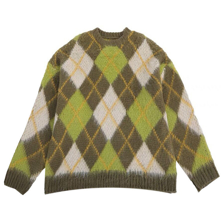 Coquette Aesthetic Green Argyle Sweater - Y2K Fashion Cute Knit Top for Stylish Outfits