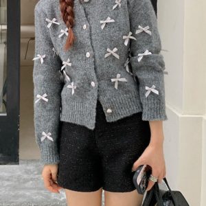 Coquette Aesthetic Grey Cardigan for Y2K Style - Cute Layering Essential for Aesthetic Outfits