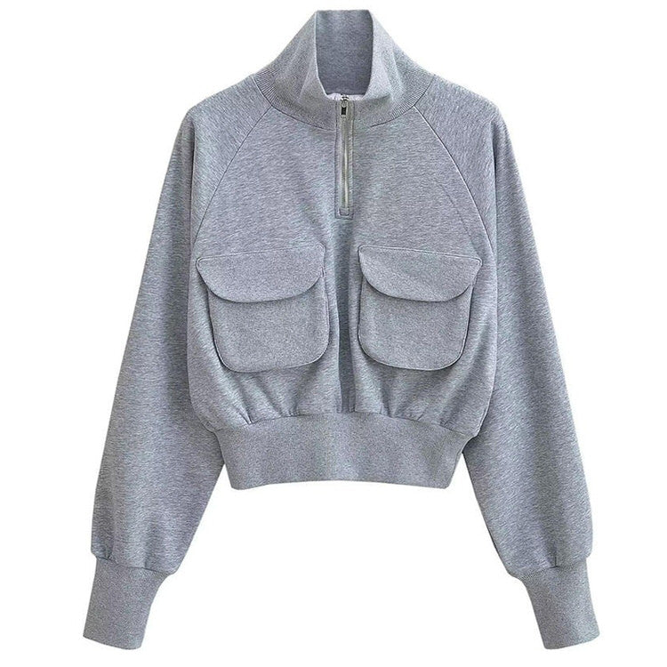 Coquette Aesthetic Grey Zip Up Sweatshirt with Front Pockets for Y2K Fashion Lovers