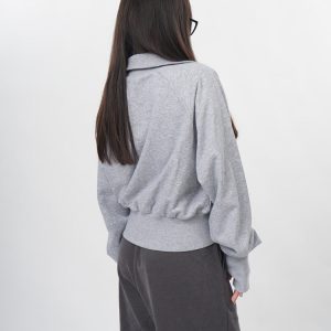 Coquette Aesthetic Grey Zip Up Sweatshirt with Front Pockets for Y2K Fashion Lovers