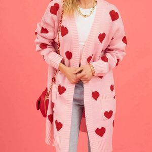 Coquette Aesthetic Heart Me Not Long Sweater Cardigan for Y2K Fashion Lovers