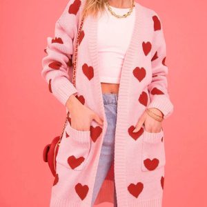 Coquette Aesthetic Heart Me Not Long Sweater Cardigan for Y2K Fashion Lovers