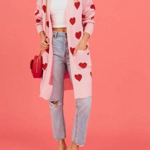 Coquette Aesthetic Heart Me Not Long Sweater Cardigan for Y2K Fashion Lovers