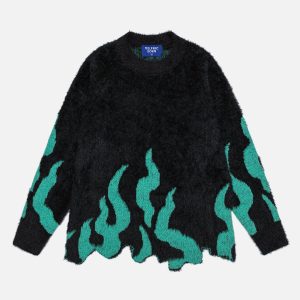 Coquette Aesthetic Irregular Flame Sweater - Y2K Fashion Statement for Unique Style