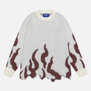 Coquette Aesthetic Irregular Flame Sweater - Y2K Fashion Statement for Unique Style