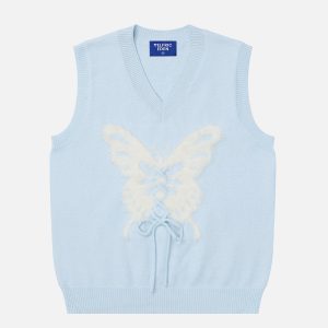 Coquette Aesthetic Jacquard Butterfly Sweater Vest for Y2K Fashion Lovers