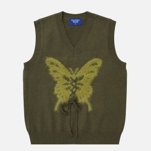 Coquette Aesthetic Jacquard Butterfly Sweater Vest for Y2K Fashion Lovers