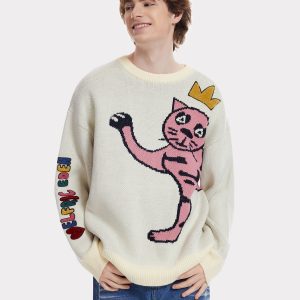 Coquette Aesthetic Jacquard Cat Sweater - Cute and Comfy Y2K Style for Cat Lovers