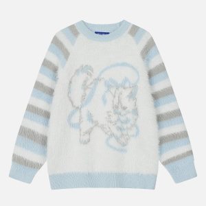 Coquette Aesthetic Jacquard Cat Sweater - Cute and Comfy Y2K Style for Cat Lovers