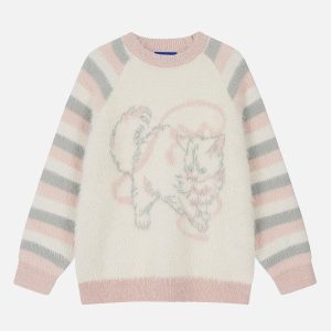 Coquette Aesthetic Jacquard Cat Sweater - Cute and Comfy Y2K Style for Cat Lovers