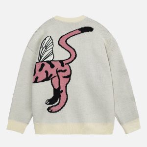 Coquette Aesthetic Jacquard Cat Sweater - Cute and Comfy Y2K Style for Cat Lovers