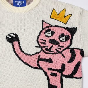 Coquette Aesthetic Jacquard Cat Sweater - Cute and Comfy Y2K Style for Cat Lovers