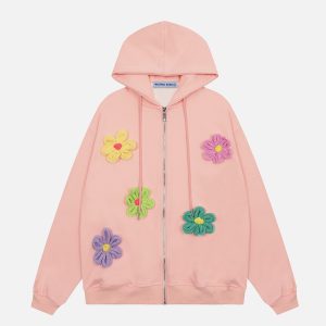 Coquette Aesthetic Knit 3D Flower Hoodie - Y2K Fashion Cute Top for Trendy Outfits