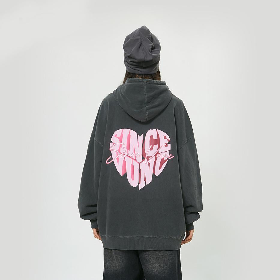 Coquette Aesthetic Loose Peach Heart Washed Hoodie - Y2K Fashion Comfy Top