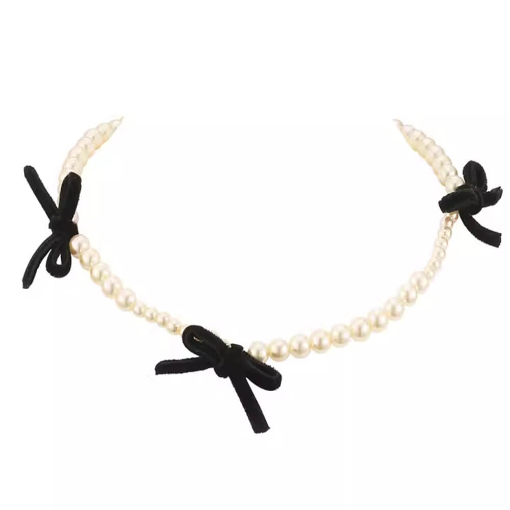 Coquette Aesthetic Pearl Bow Choker - Cute Jewelry for Y2K and Soft Girl Styles