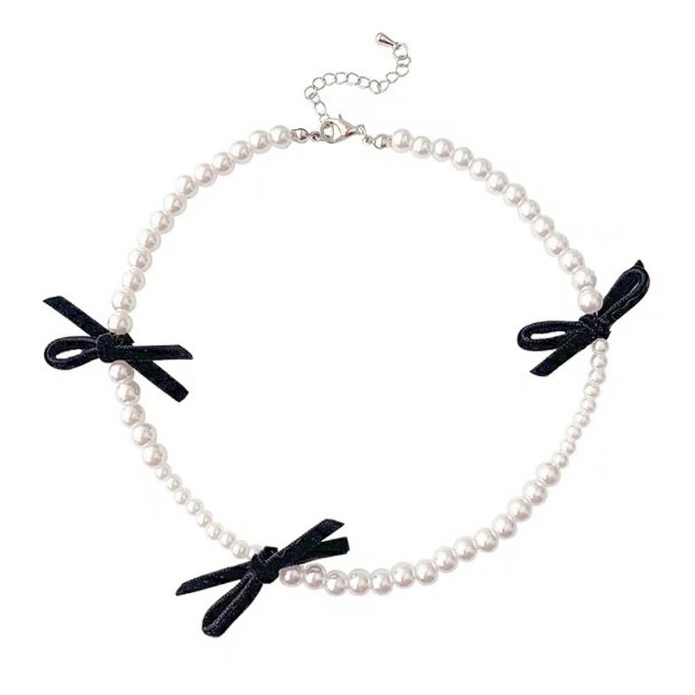 Coquette Aesthetic Pearl Bow Choker - Cute Jewelry for Y2K and Soft Girl Styles