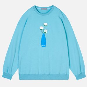 Coquette Aesthetic Rabbit Flower Print Sweatshirt - Y2K Style Cute Top for Trendy Looks