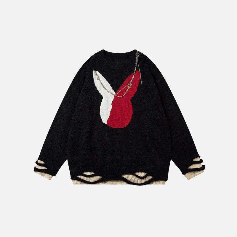 Coquette Aesthetic Rabbit Jacquard Chain Knitted Sweater for Y2K Fashion Lovers