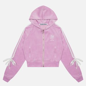 Coquette Aesthetic Ribbon Bow Hoodie - Y2K Fashion Cute Top for Stylish Outfits