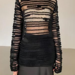 Coquette Aesthetic Sheer Loose Knitted Sweater for Y2K Fashion Lovers