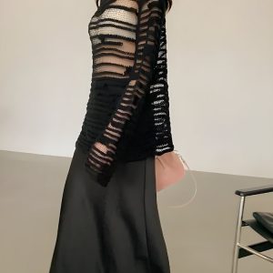 Coquette Aesthetic Sheer Loose Knitted Sweater for Y2K Fashion Lovers