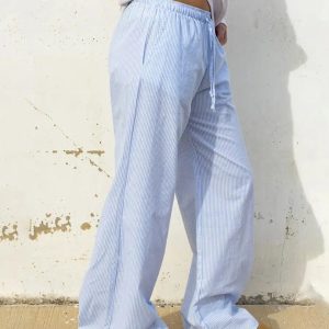 Coquette Aesthetic Soft Girl Drawstring Striped Pants for Y2K Fashion Lovers