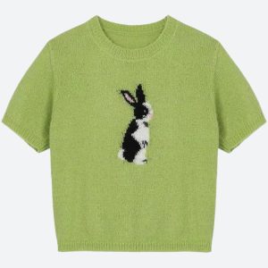 Coquette Aesthetic Soft Girl Rabbit Knitted Top - Cute Pastel Knitwear for Y2K Style