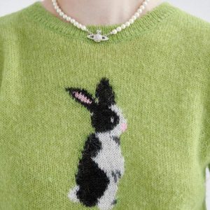 Coquette Aesthetic Soft Girl Rabbit Knitted Top - Cute Pastel Knitwear for Y2K Style