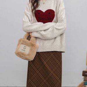 Coquette Aesthetic Soft Girl Warm Heart Sweater for Y2K Fashion Lovers