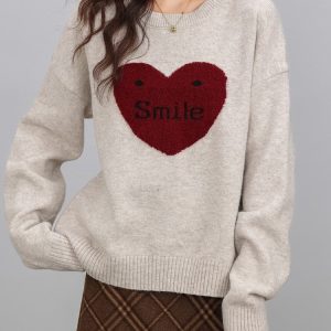 Coquette Aesthetic Soft Girl Warm Heart Sweater for Y2K Fashion Lovers