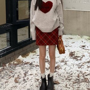 Coquette Aesthetic Soft Girl Warm Heart Sweater for Y2K Fashion Lovers