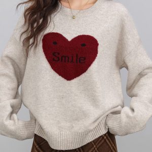 Coquette Aesthetic Soft Girl Warm Heart Sweater for Y2K Fashion Lovers