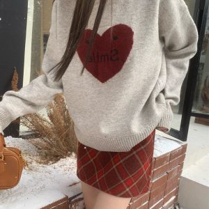 Coquette Aesthetic Soft Girl Warm Heart Sweater for Y2K Fashion Lovers