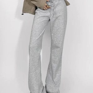 Coquette Aesthetic Solid Drawstring Raw Trim Sweatpants for Y2K Fashion Lovers