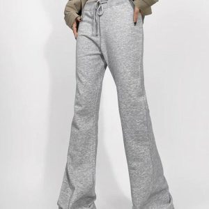 Coquette Aesthetic Solid Drawstring Raw Trim Sweatpants for Y2K Fashion Lovers